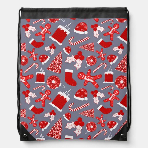 Cute Festive Red Illustrations Christmas Pattern Drawstring Bag