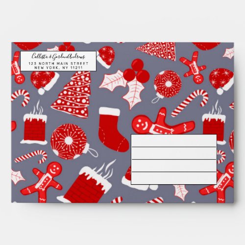 Cute Festive Red Illustrations Christmas Pattern Envelope