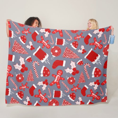 Cute Festive Red Illustrations Christmas Pattern Fleece Blanket