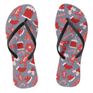 Cute Festive Red Illustrations Christmas Pattern Flip Flops