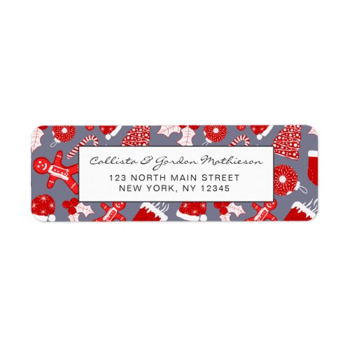 Cute Festive Red Illustrations Christmas Pattern Label