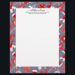 Cute Festive Red Illustrations Christmas Pattern Letterhead<br><div class="desc">This cute and simple Christmas pattern is perfect for the festive and fun vibe. It features hand-drawn cartoon illustrations of a snowy chimney, stocking, ornament, holly berries, ivy leaves, Christmas tree, candy cane, gingerbread man, and Santa Claus hat on top of a dusty dark and light blue background. It's modern,...</div>