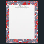Cute Festive Red Illustrations Christmas Pattern Letterhead<br><div class="desc">This cute and simple Christmas pattern is perfect for the festive and fun vibe. It features hand-drawn cartoon illustrations of a snowy chimney, stocking, ornament, holly berries, ivy leaves, Christmas tree, candy cane, gingerbread man, and Santa Claus hat on top of a dusty dark and light blue background. It's modern,...</div>