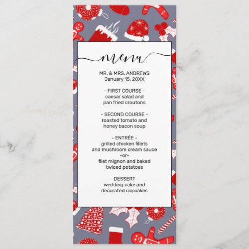 Cute Festive Red Illustrations Christmas Pattern Menu