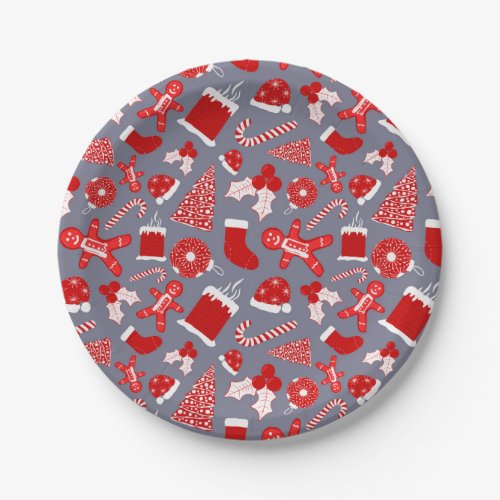 Cute Festive Red Illustrations Christmas Pattern Paper Plates