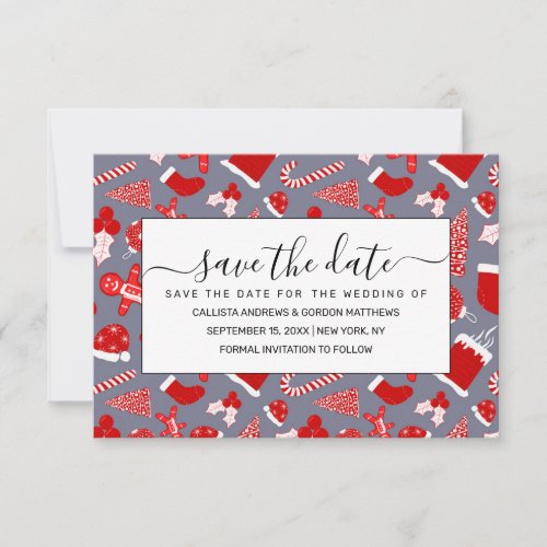 Cute Festive Red Illustrations Christmas Pattern Save The Date