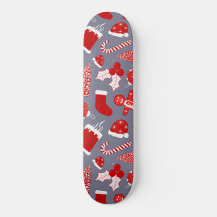 Cute Festive Red Illustrations Christmas Pattern Skateboard