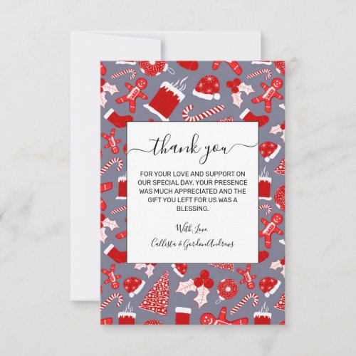 Cute Festive Red Illustrations Christmas Pattern Thank You Card