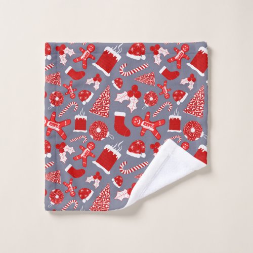 Cute Festive Red Illustrations Christmas Pattern Wash Cloth