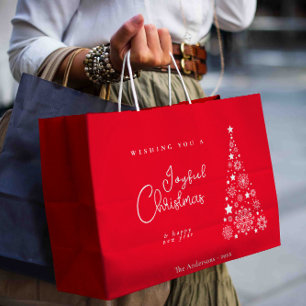 Cute Festive Red Merry Christmas Large Gift Bag