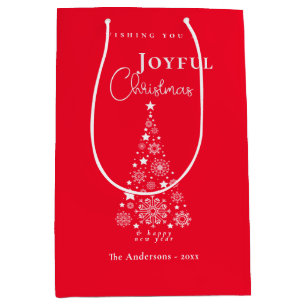 Cute Festive Red Merry Christmas  Medium Gift Bag