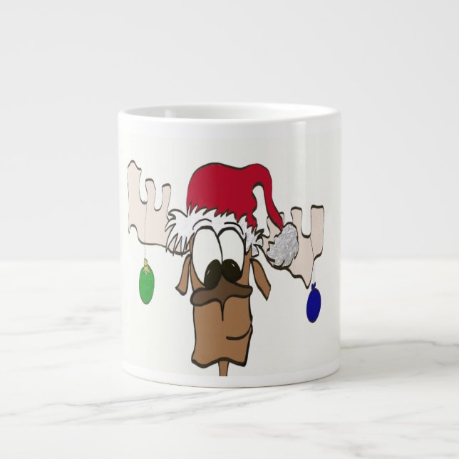 Cute Festive Reindeer Giant Coffee Mug (Front)