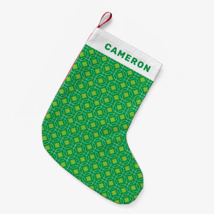 Cute Festive Retro Pattern Green Personalized Name Small Christmas Stocking