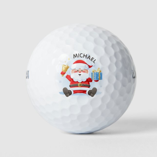Cute Festive Santa Christmas Personalized Name Golf Balls (Front)