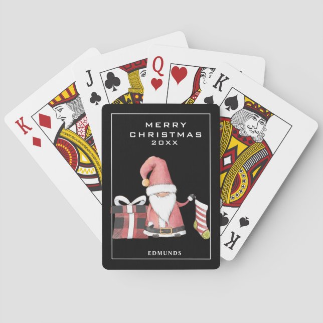 Cute Festive Santa Gnome in Red Poker Cards (Back)