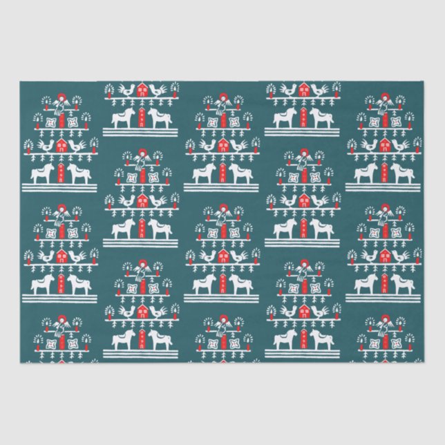 Cute Festive Scandi Blue Red White Christmas Tree Tissue Paper (Front)