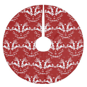 Cute Festive Scandi Red White Christmas Deer Brushed Polyester Tree Skirt