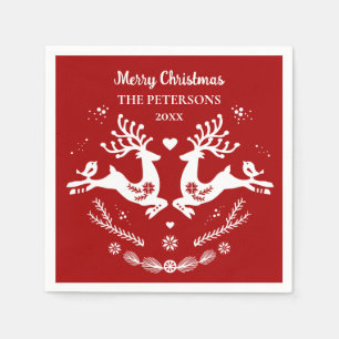 Cute Festive Scandi Red White Christmas Deer Napkins