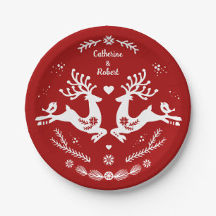 Cute Festive Scandi Red White Christmas Deer  Paper Plates