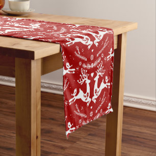 Cute Festive Scandi Red White Christmas Deer Short Table Runner