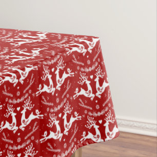 Cute Festive Scandi Red White Christmas Deer Tablecloth