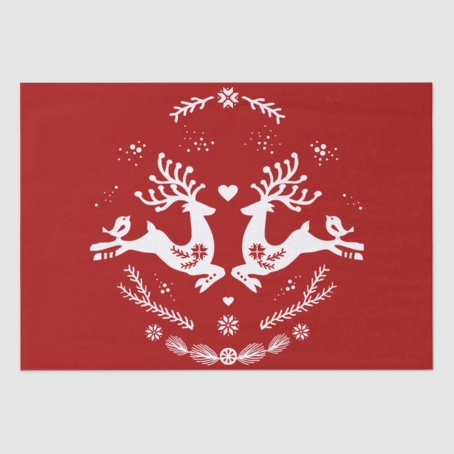 Cute Festive Scandi Red White Christmas Deer  Tissue Paper (Front)
