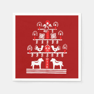 Cute Festive Scandi Red White Christmas Tree Napkins