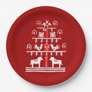 Cute Festive Scandi Red White Christmas Tree Paper Plates