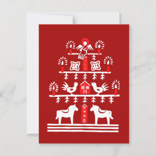Cute Festive Scandi Red White Christmas Tree Postcard