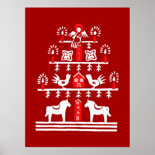 Cute Festive Scandi Red White Christmas Tree Poster