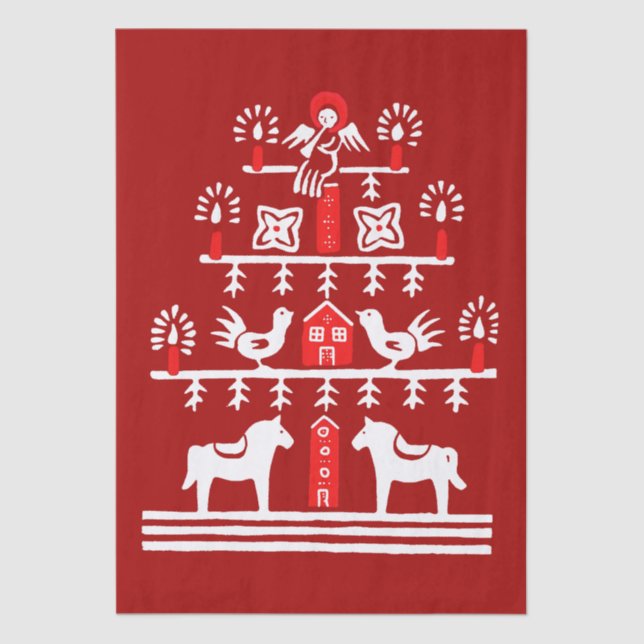 Cute Festive Scandi Red White Christmas Tree Tissue Paper (Front)