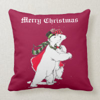 Cute Festive Skating Christmas Polar Bears Throw Pillow