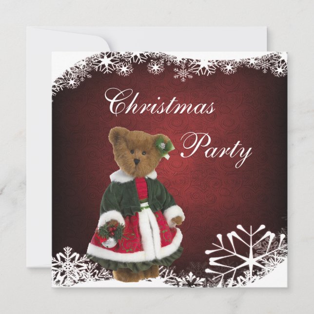 Cute Festive Teddy Bear Christmas Party Invitation (Front)