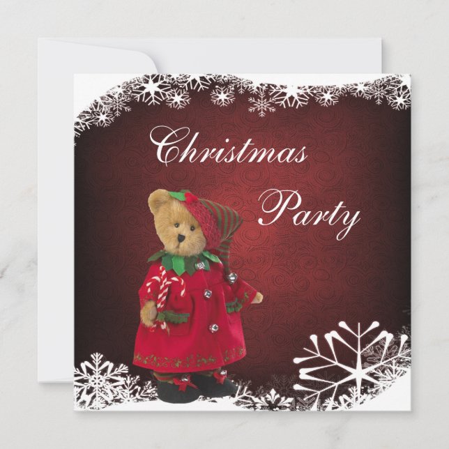 Cute Festive Teddy Bear Christmas Party Invitation (Front)