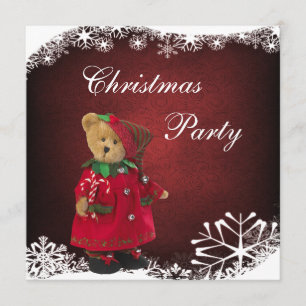 Cute Festive Teddy Bear Christmas Party Invitation