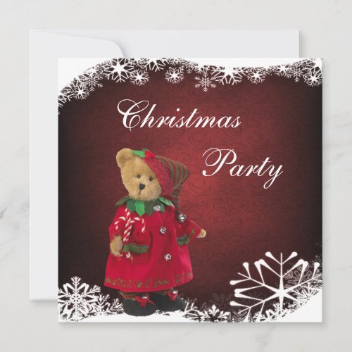 Cute Festive Teddy Bear Christmas Party Invitation