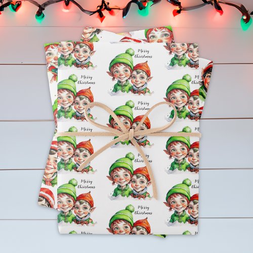 Cute Festive Vintage Elves Christmas Wrapping Paper Sheets