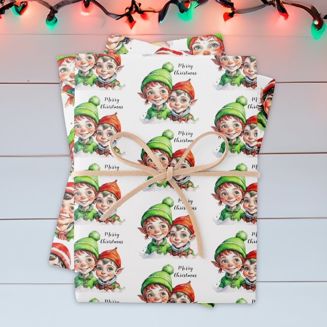 Cute Festive Vintage Elves Christmas Wrapping Paper Sheets (Creator Uploaded)