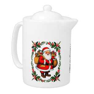 Cute Festive Vintage Traditional Christmas Teapot