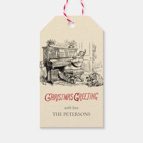 Cute Festive Vintage Victorian Santa with Piano Gift Tags