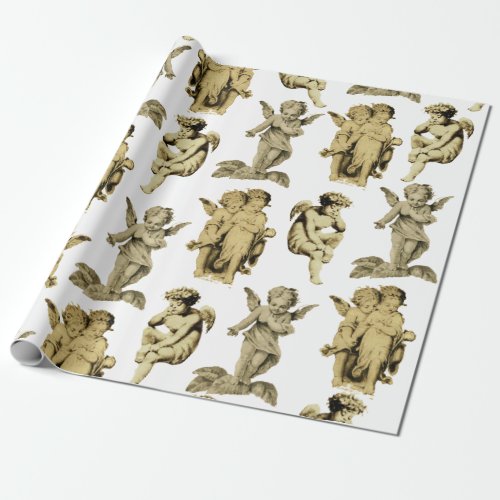 Cute Festive Vintage Winged Cherub Angels Wrapping Paper