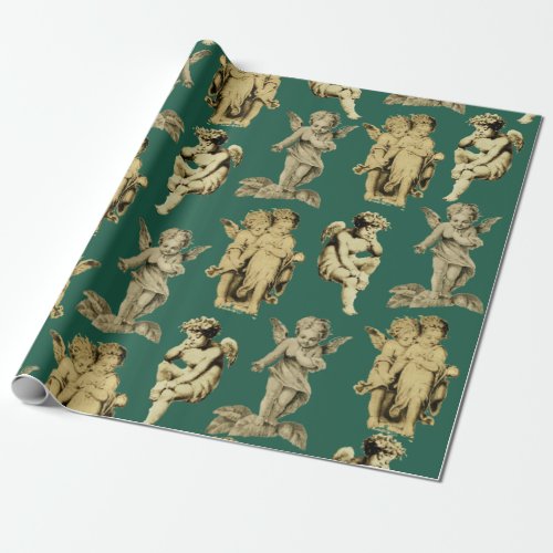 Cute Festive Vintage Winged Cherub Angels Wrapping Paper