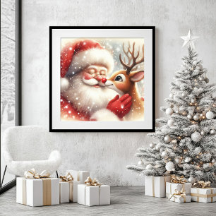 Cute Festive Wall Art Santa and Rudolph Design