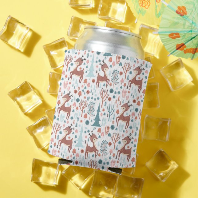 Cute & Festive Whimsical Deer Pattern Can Cooler (In Situ Summer)