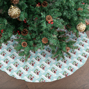Cute Festive Winter Owl Penguin Christmas Friends Brushed Polyester Tree Skirt
