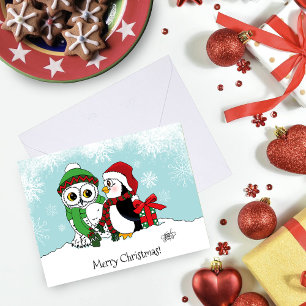 Cute Festive Winter Owl Penguin Christmas Friends Card
