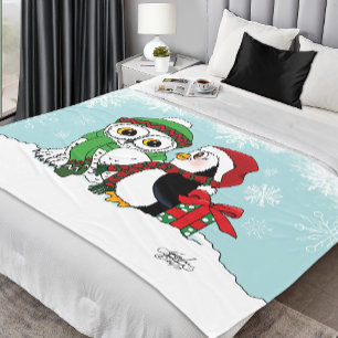 Cute Festive Winter Owl Penguin Christmas Friends Fleece Blanket
