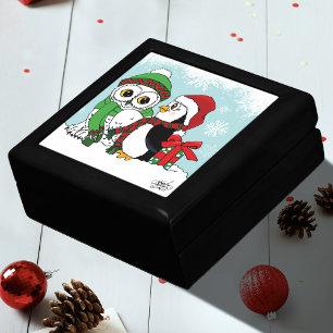 Cute Festive Winter Owl Penguin Christmas Friends Gift Box
