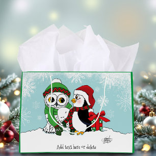 Cute Festive Winter Owl Penguin Christmas Friends Large Gift Bag