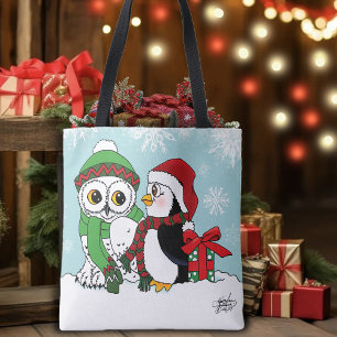 Cute Festive Winter Owl Penguin Christmas Friends Tote Bag